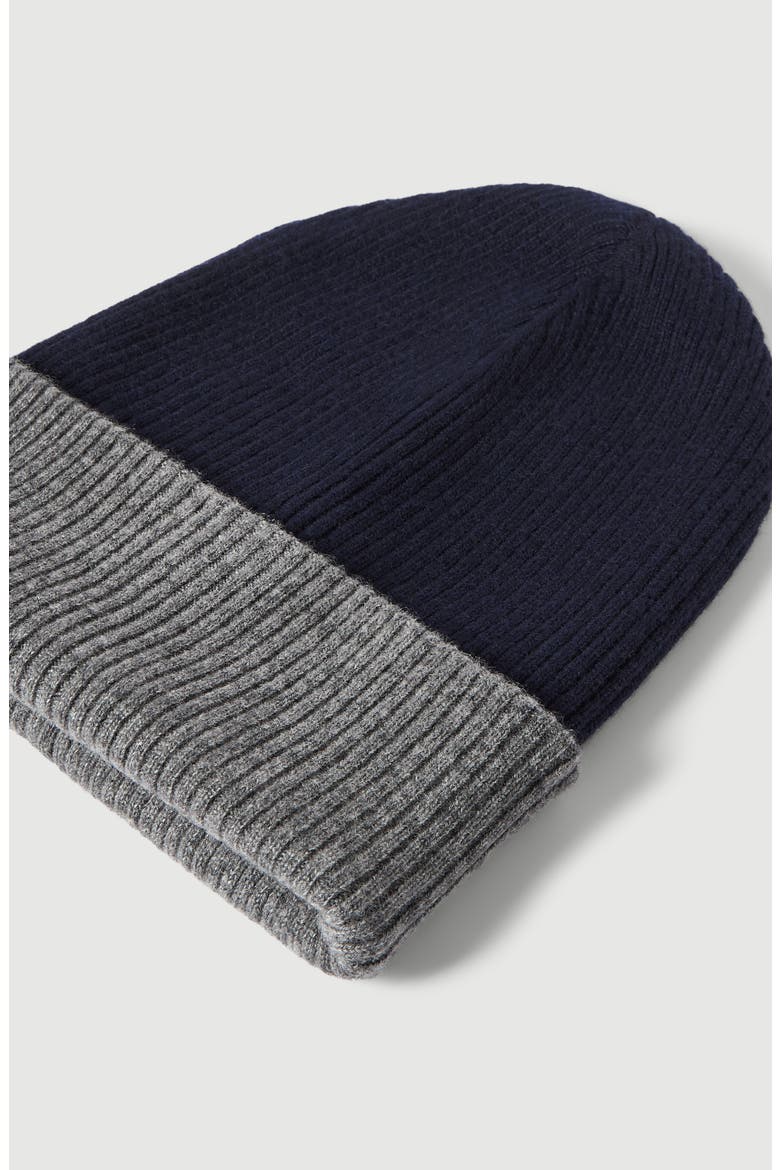 Cashmere double knit ribbed beanie, Alternate, color, Navy Blue