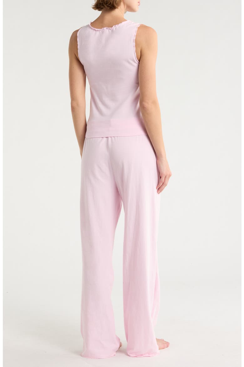 Lettuce Edge Cotton Jersey Long Pajamas, Alternate, color, BLOSSOM