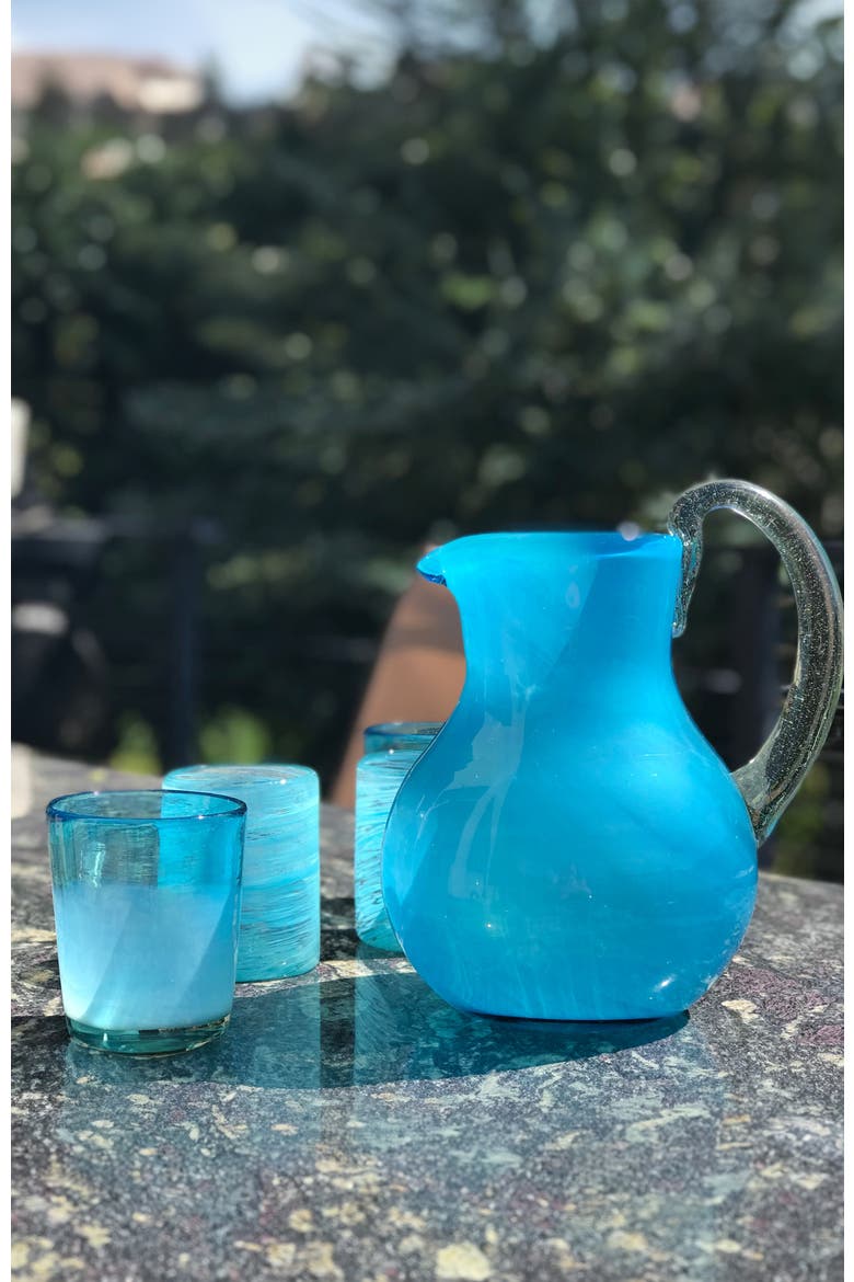 Handblown Glass Pitcher, Alternate, color, Aqua