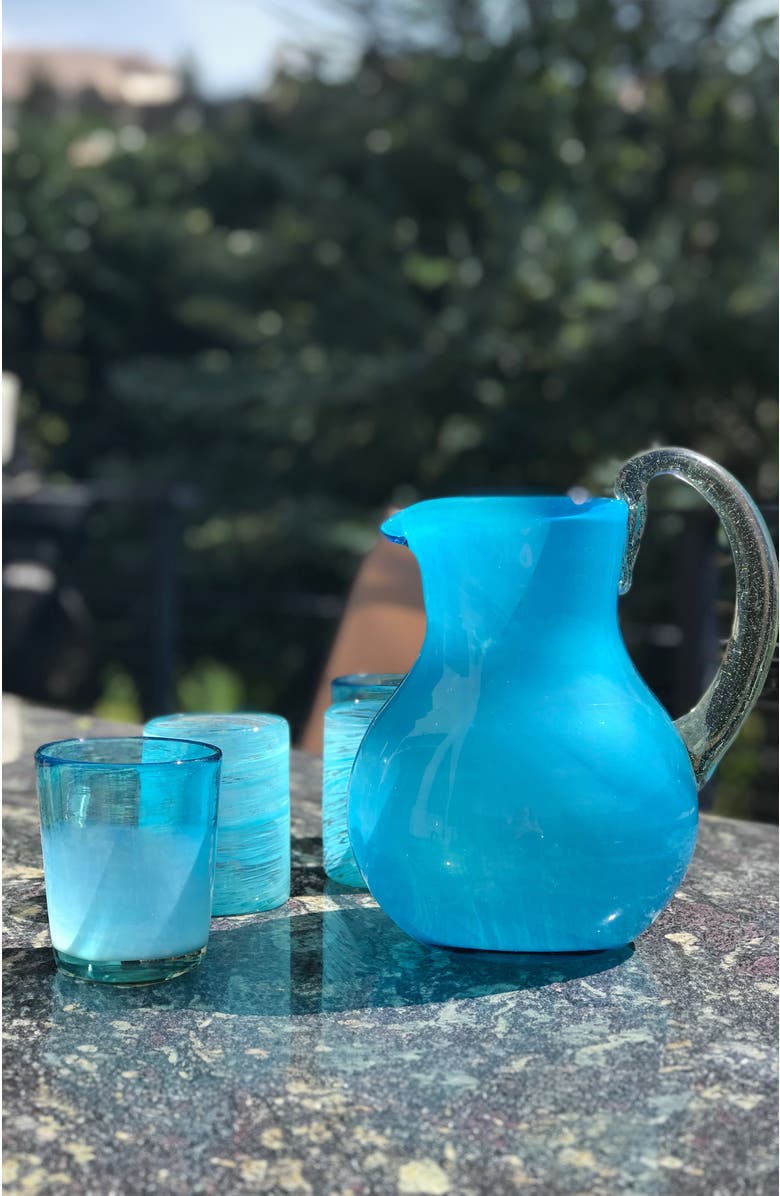 Verve Culture Handblown Glass Pitcher, Alternate, color, Aqua