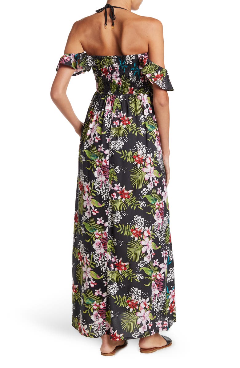 BOHO ME Smocked Off-the-Shoulder Maxi Swim Cover-Up, Alternate, color,