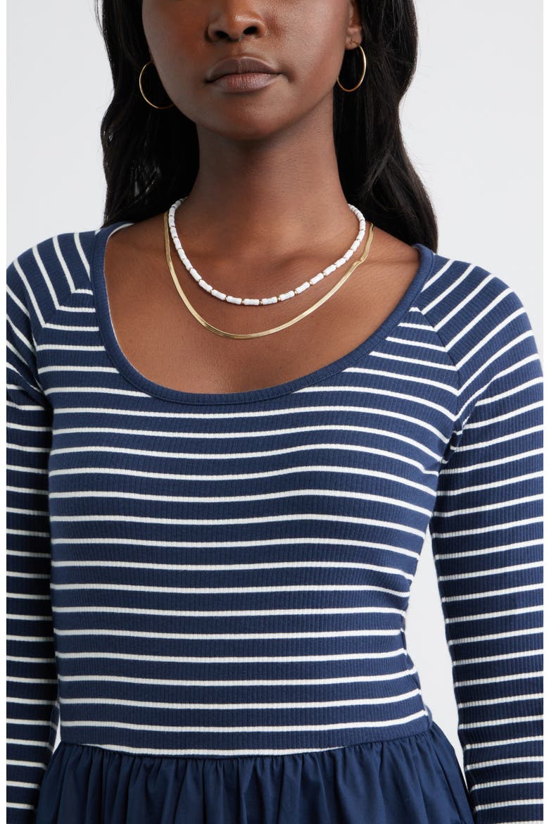Mixed Media Midi Dress, Alternate, color, NAVY- IVORY ASHLEY STRIPE