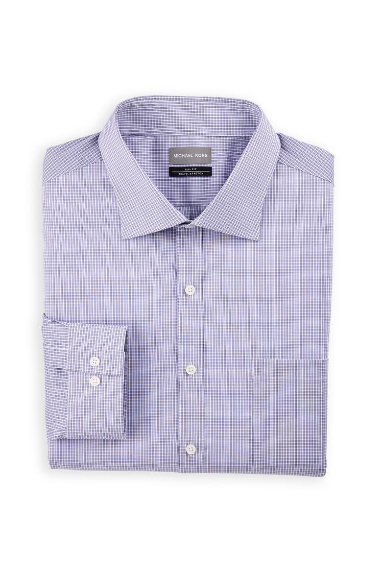 Big & Tall Mini Grid Performance Dress Shirt, Alternate, color, PURPLE