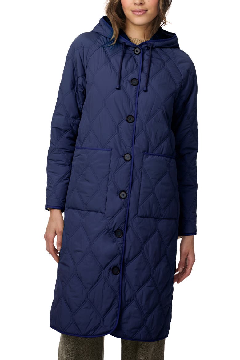 Diamond Quilted Hooded Coat, Alternate, color, NAVY