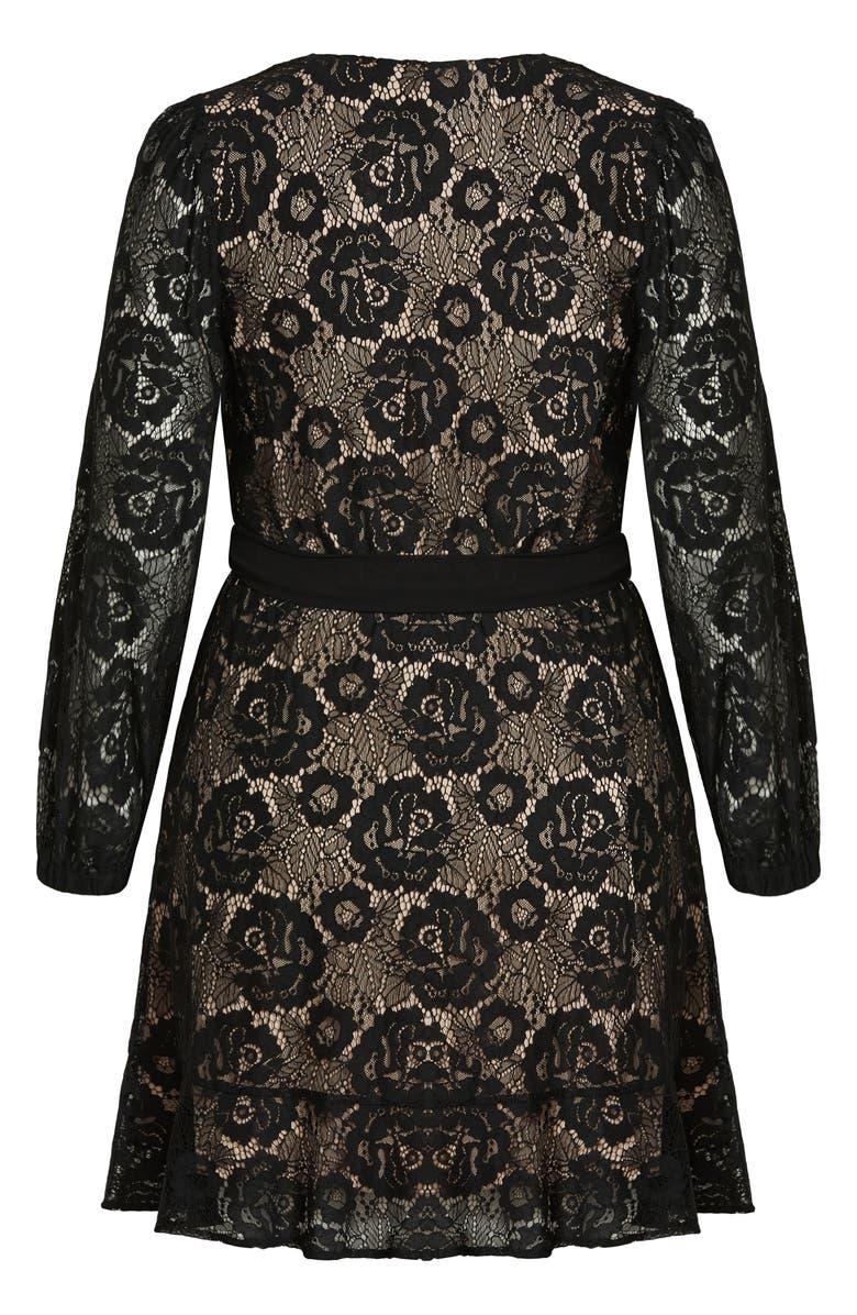 City Chic Fly Away Long Sleeve Lace Faux Wrap Dress, Alternate, color, 