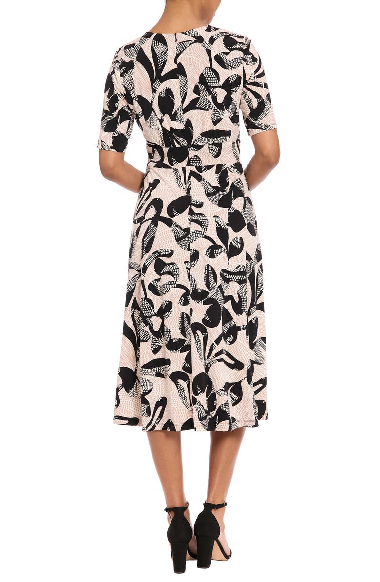 London Times Short Sleeve Inset Waist Midi Dress, Alternate, color, Black/ Tan