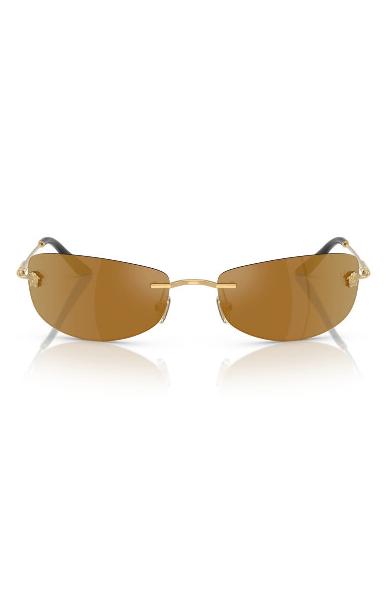 Versace 60mm Rectangle Sunglasses, Main, color, Gold