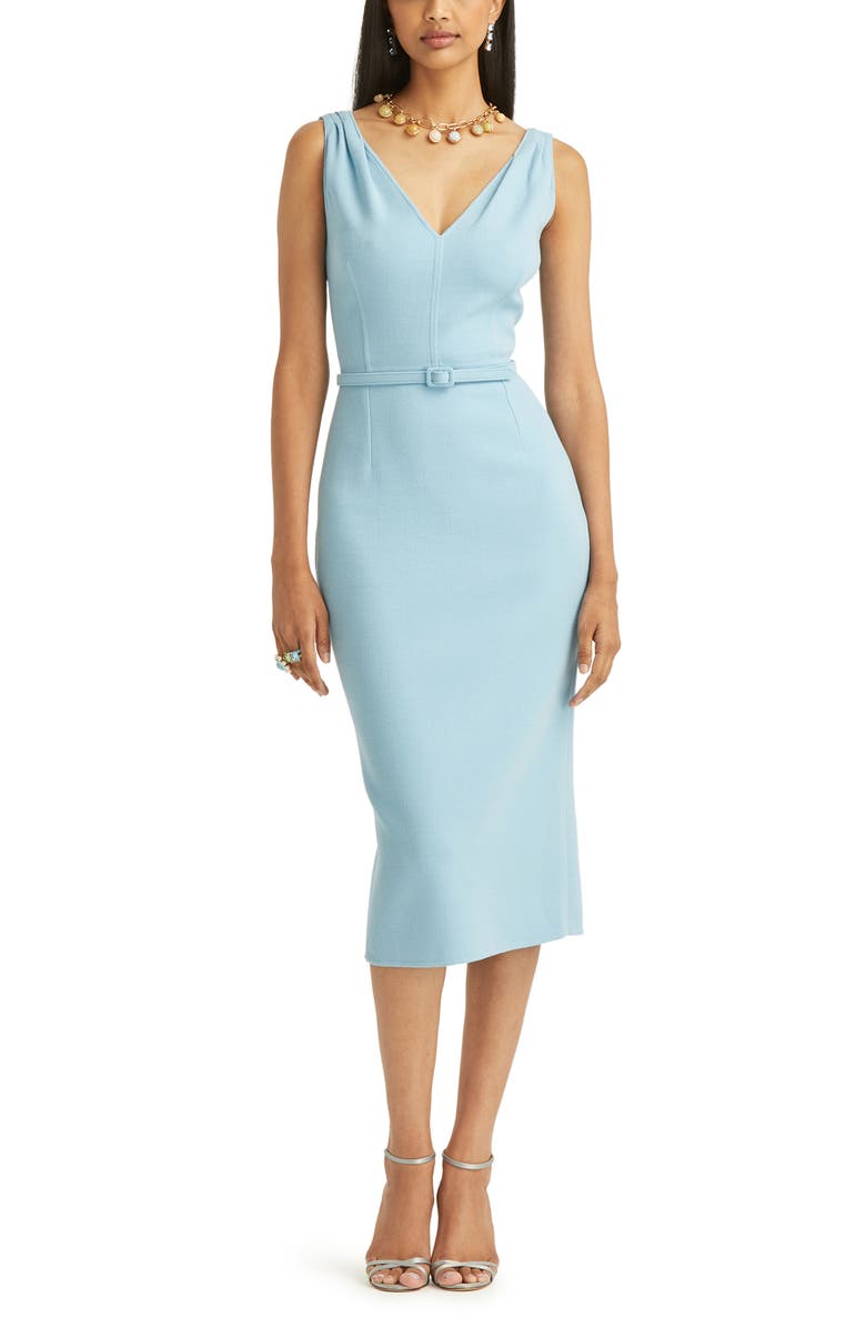 Oscar de la Renta Belted Stretch Wool Pencil Dress, Main, color, 
