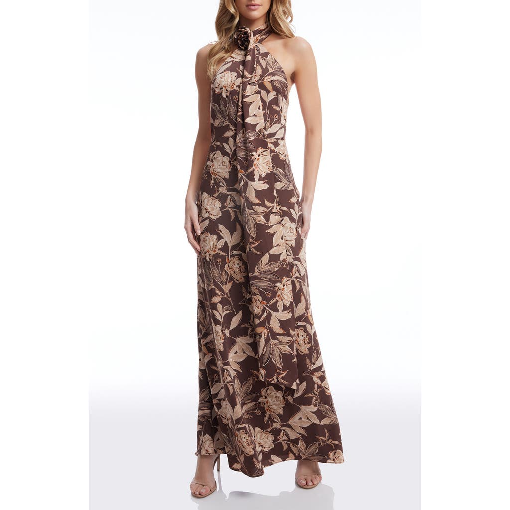 Dress The Population Women's Olivia Floral-print Low-back Gown In Mocha Multi