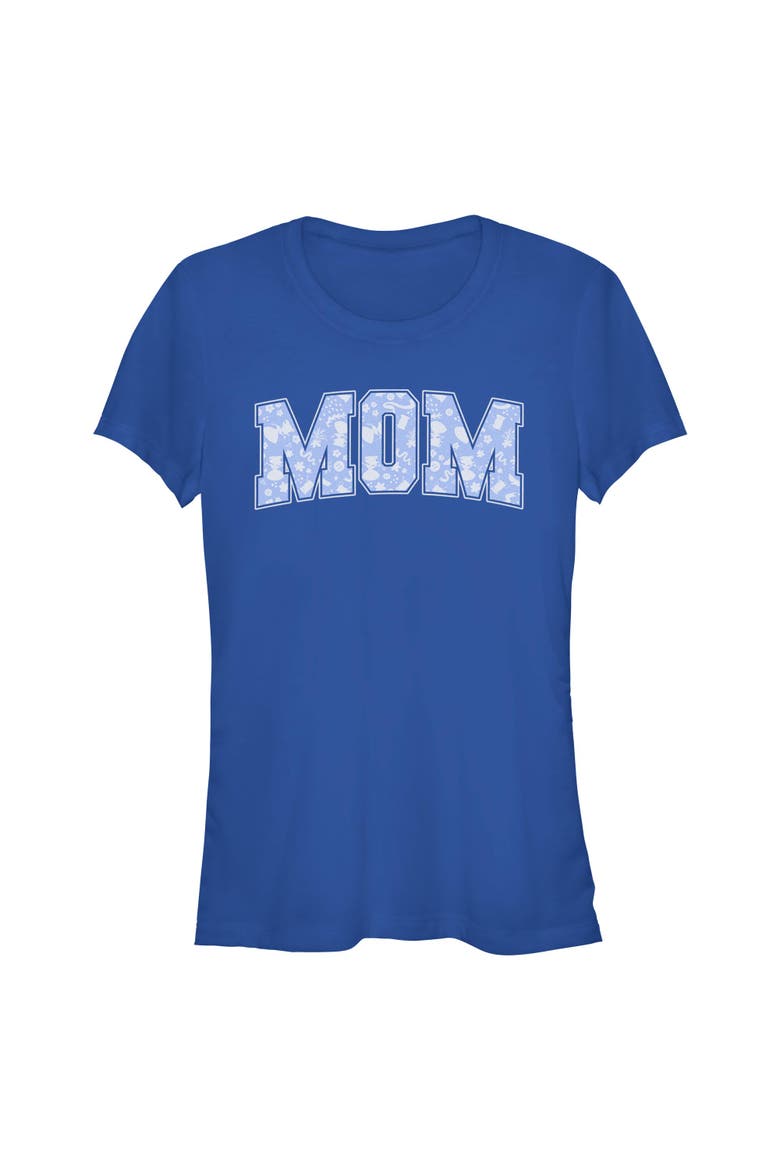 Junior's Disney Mom Collegiate Pattern  Graphic T-Shirt, Main, color, Royal Blue