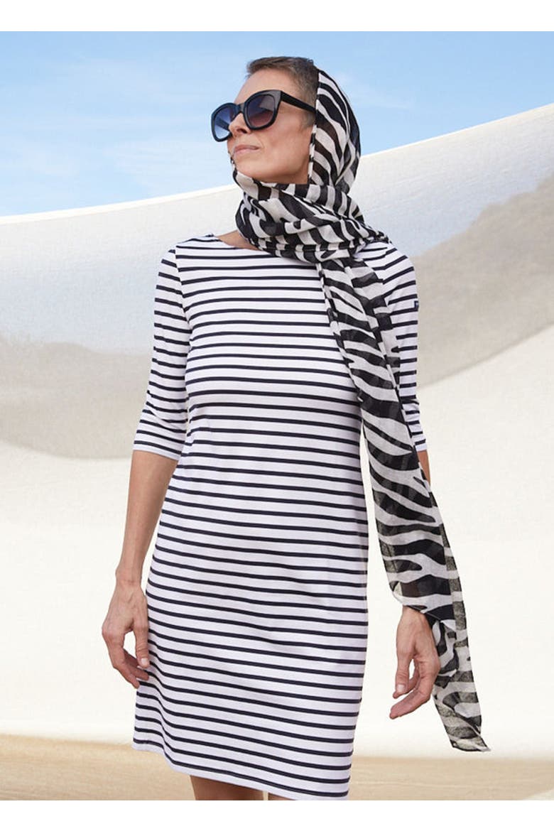 PROPRIANO - UV Fabric Striped Dress, Alternate, color, white/navy