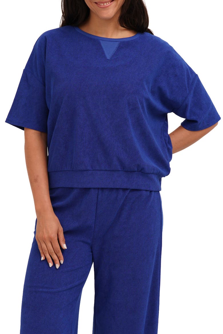 Terry V-Insert Short Sleeve Top, Main, color, BLUE