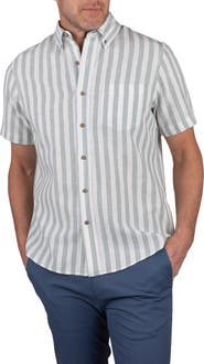Tailor Vintage Stripe Short Sleeve Linen Button-Down Shirt