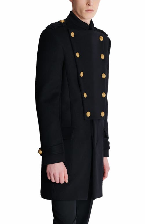 Balmain Wool And Cashmere Coat With Detachable Bib Front In Black