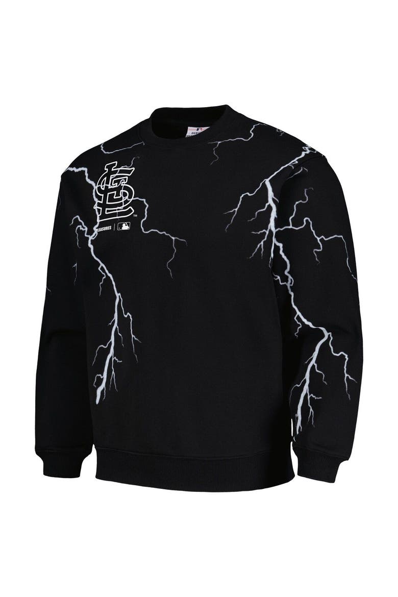 Men's PLEASURES  Black St. Louis Cardinals Lightning Crewneck Pullover Sweatshirt, Alternate, color, Black