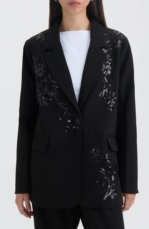 Sequin Embellished Single Button Blazer