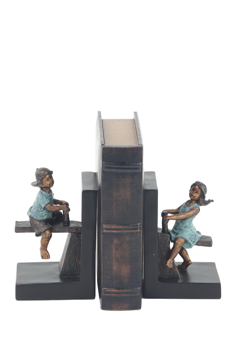 Brown Polystone People Bookends with Swing Set - Set of 2, Main, color, DARK BROWN