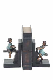 WILLOW ROW Brown Polystone People Bookends with Swing Set - Set of 2