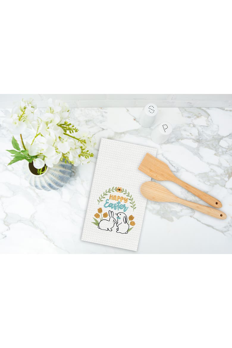 "Happy Easter" Bunny Rabbits 100% Cotton Waffle Weave Dishtowel, Alternate, color, Yellow