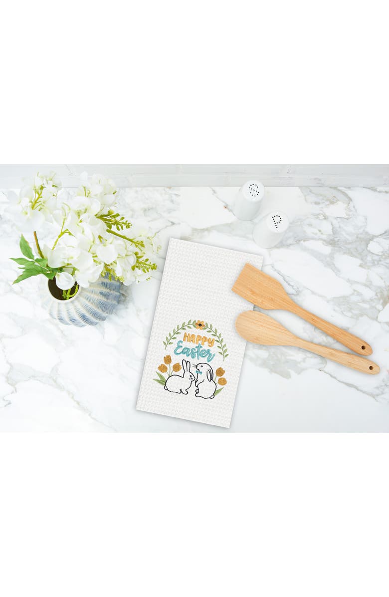 C&F Home "Happy Easter" Bunny Rabbits 100% Cotton Waffle Weave Dishtowel, Alternate, color, Yellow