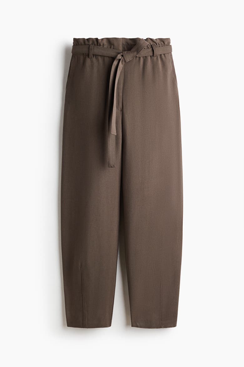 Tie-belt Barrel Trousers, Main, color, Dark taupe