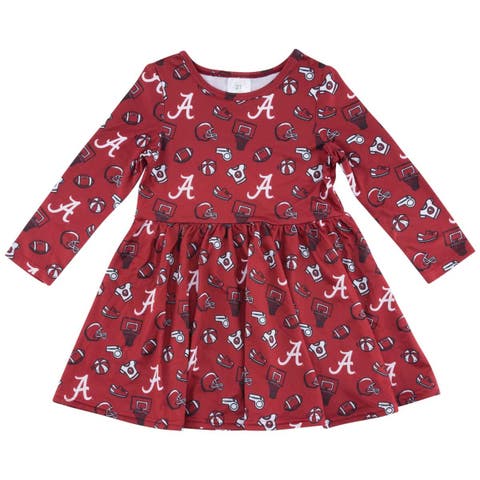 Girls Toddler ZooZatz Crimson Alabama Crimson Tide Allover Print Long Sleeve Dress