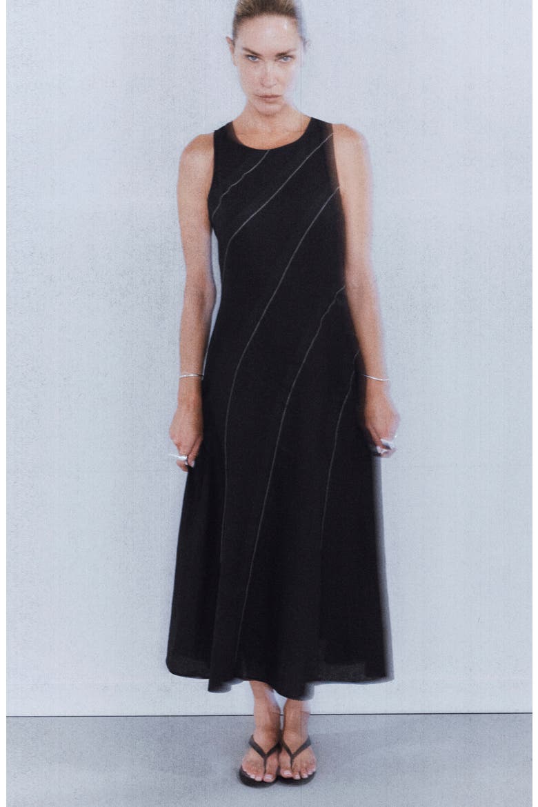 Sleeveless Linen Blend Dress, Alternate, color, BLACK