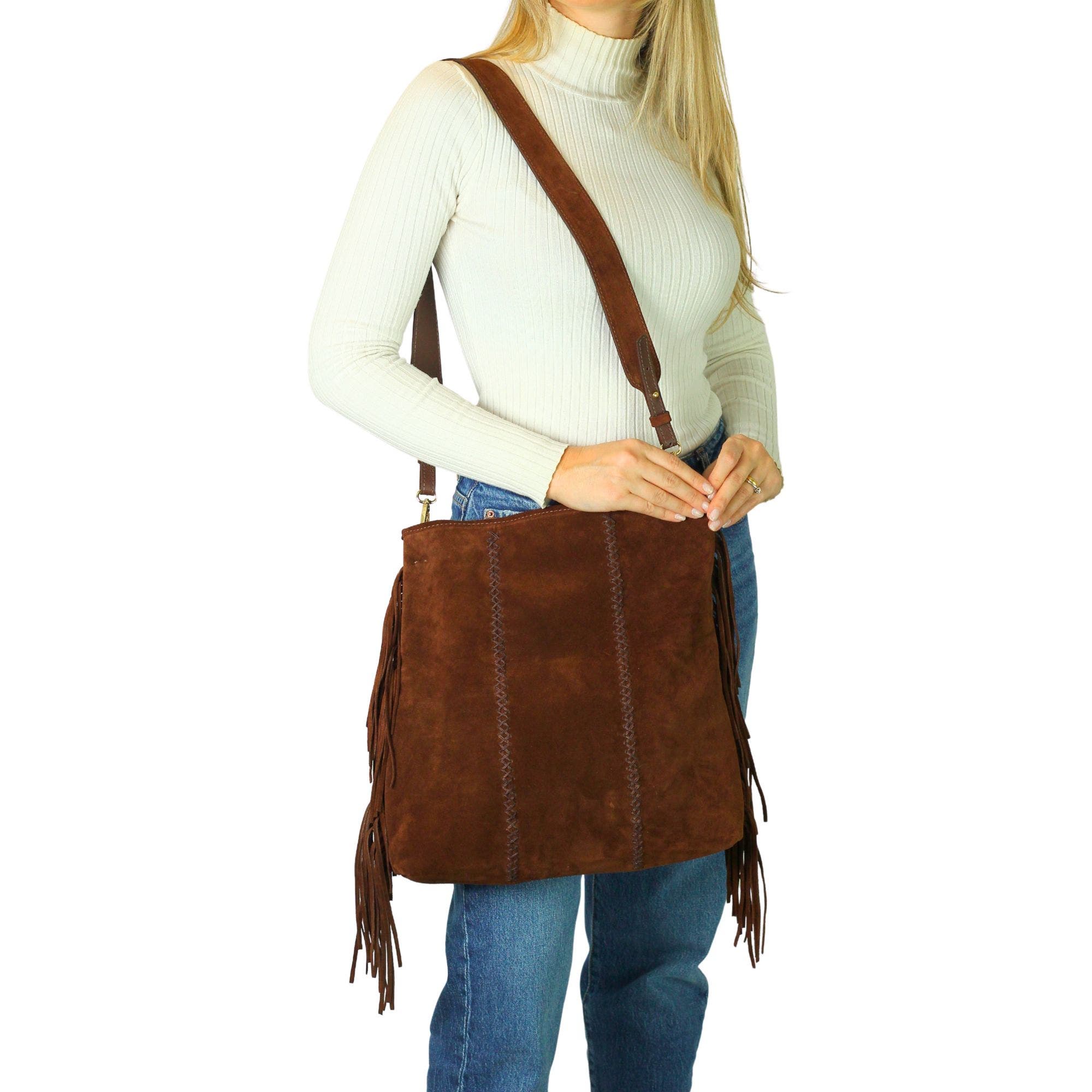 Fringe Suede Crossbody Messenger Bag, Alternate, color, Coffee Brown