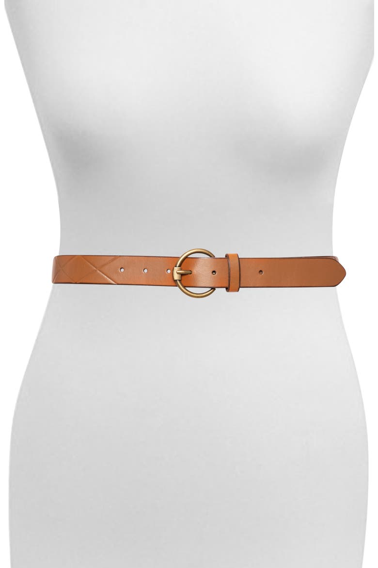 Diamond Debossed Leather Belt, Alternate, color, TAN