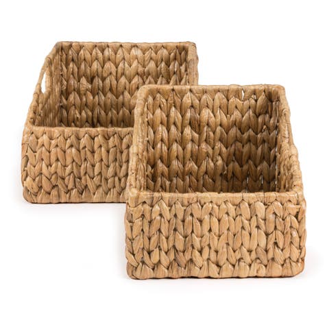 Havanah Southwestern Handwoven Hyacinth Slanted Pantry Baskets with Handles, (Set of 2)