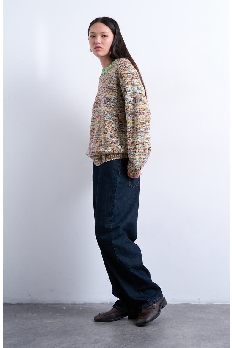 Twist Yarn Contrast Crewneck Sweater, Alternate, color, LIGHT GREEN MULTI
