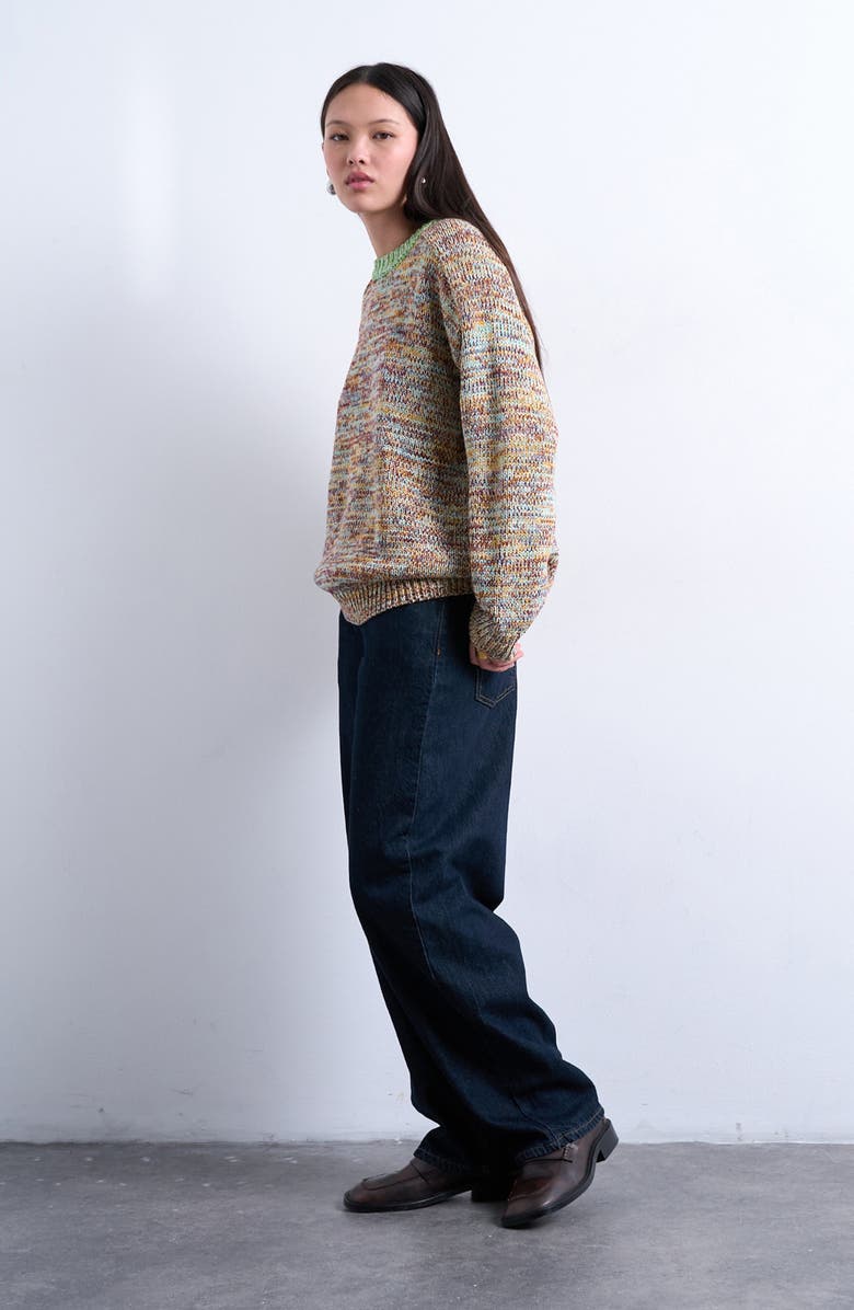 Topshop Twist Yarn Contrast Crewneck Sweater, Alternate, color, Light Green Multi