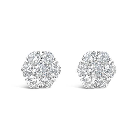 14K White Gold 1 3/4 Ct Lab Grown Diamond Floral Cluster Composite Stud Earring