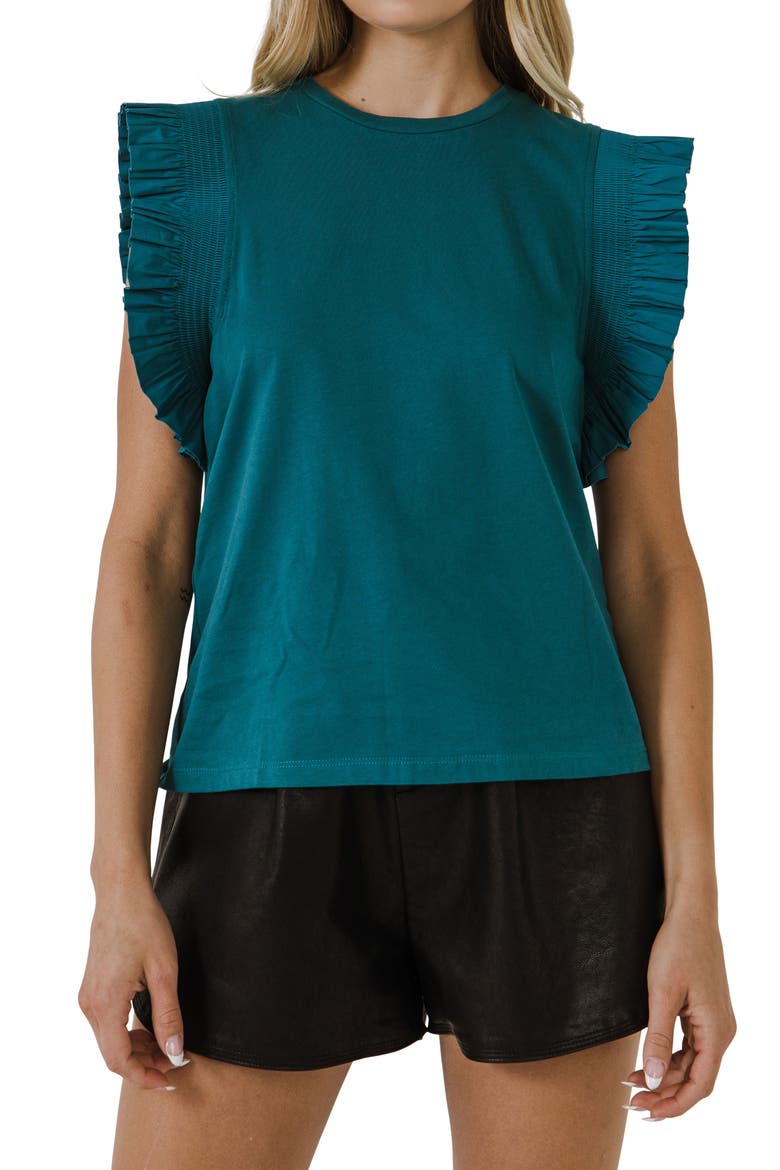 Poplin Ruffle Top, Alternate, color, TEAL