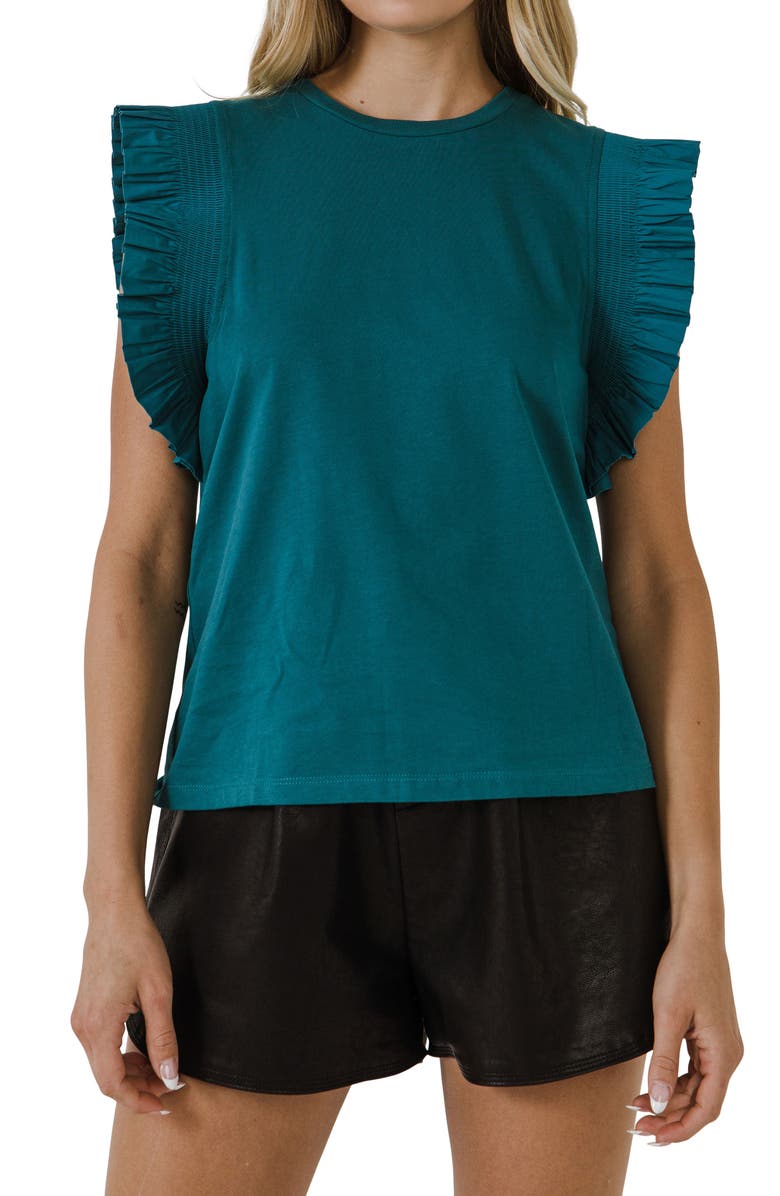 English Factory Poplin Ruffle Top, Alternate, color, Teal