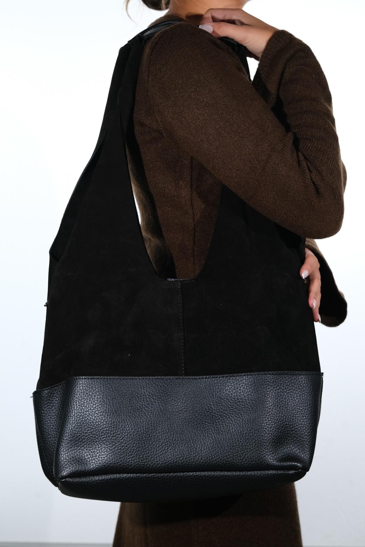 Forever & Always Shoes Avos Leather Shoulder Bag, Alternate, color, Black Suede