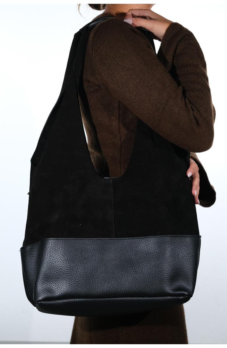 Forever & Always Shoes Avos Leather Shoulder Bag, Alternate, color, Black Suede