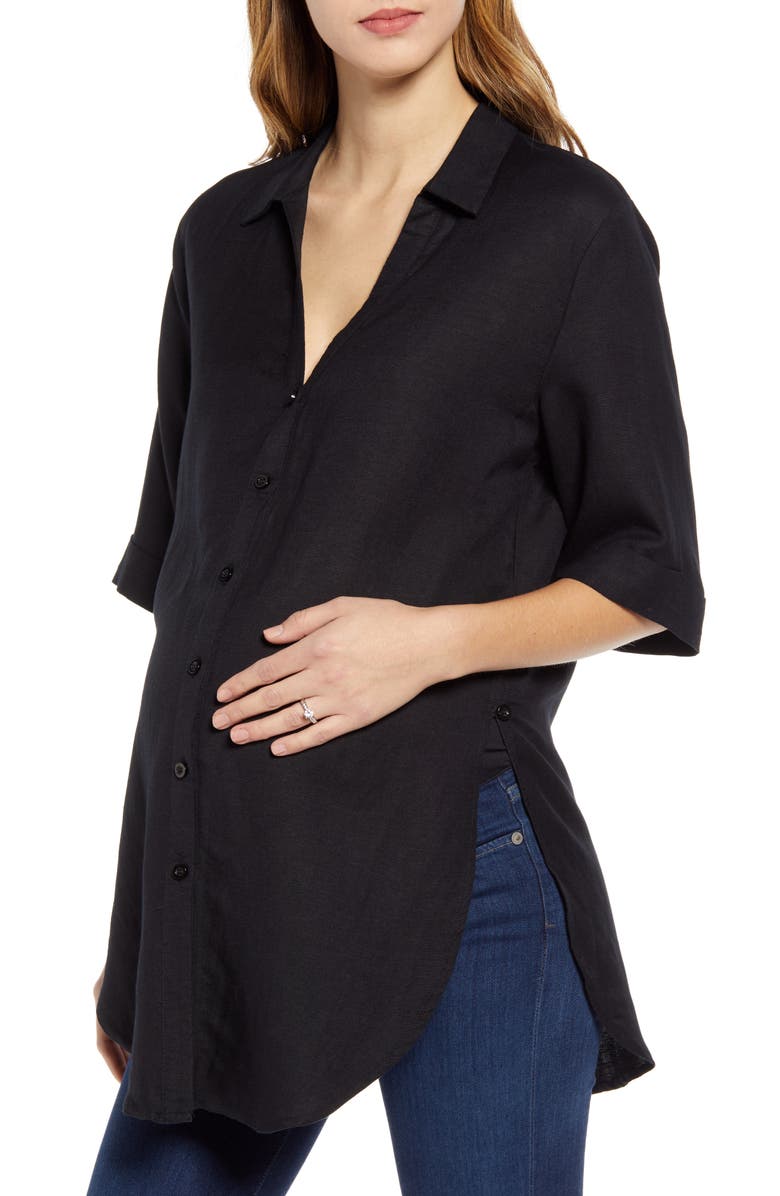 Angel Maternity Tie Front Maternity Button-Up Shirt, Alternate, color,
