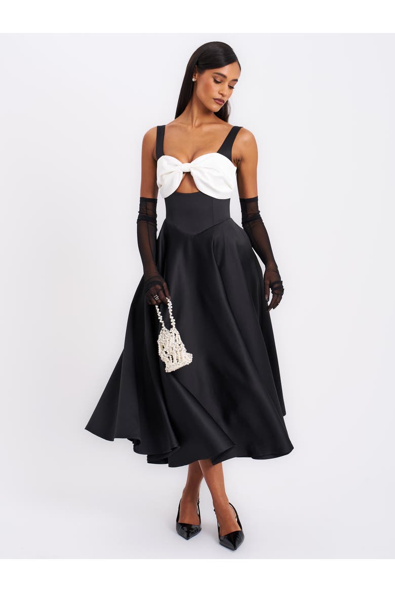 Edda Maxi Gown with White Bow, Main, color, Black with White Bow