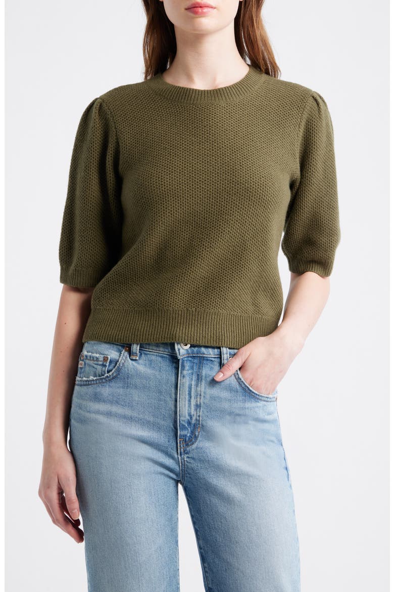 Puff Sleeve Textured Sweater, Main, color, FADED IVY