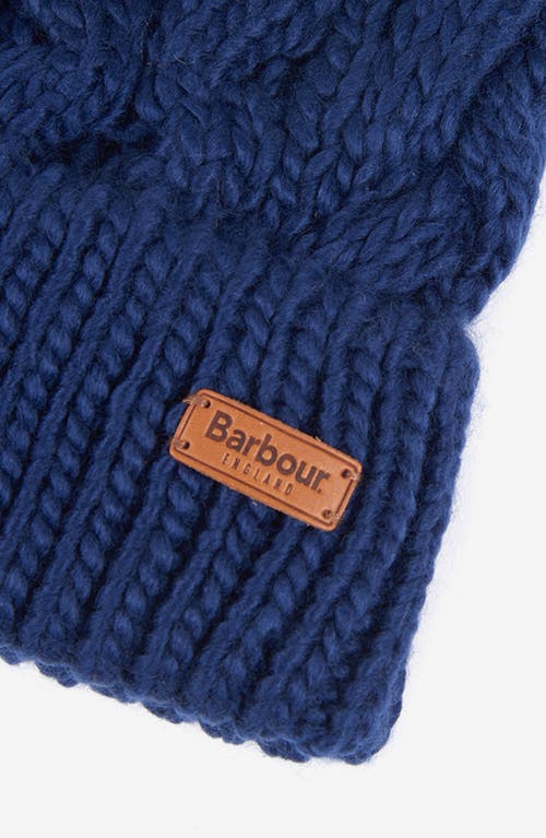 Barbour Penshaw Faux Fur Pom Beanie In Blue