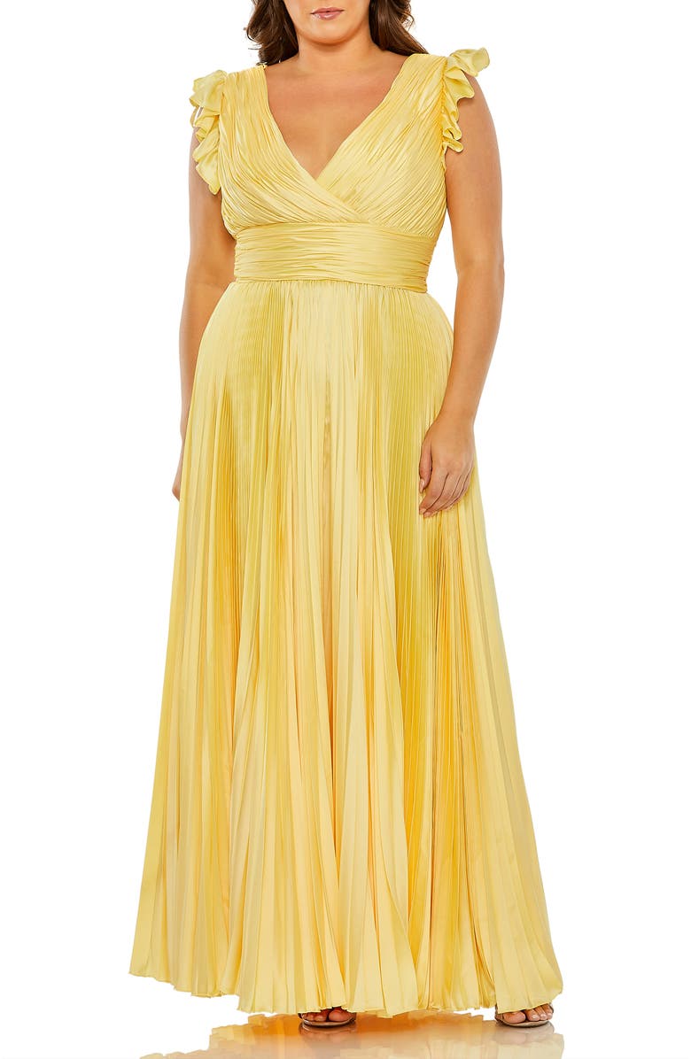 Mac Duggal Flutter Sleeve Pleated V-Neck Gown, Main, color, 
