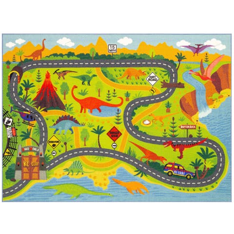 Educational Rug Dinosaur World Safari Road Map, 8 feet x 10 feet