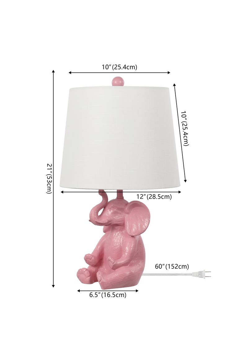 Kairi Modern Shabby Chic Resin/Iron Happy Elephant LED Kids' Table Lamp with Phone Stand, Alternate, color, Pink