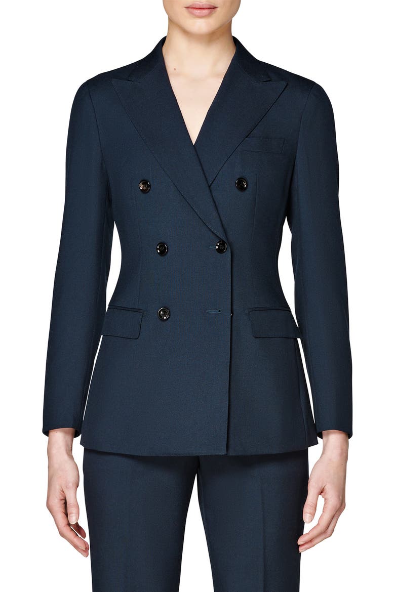 Cameron Double Breasted Wool & Mohair Suit Jacket, Main, color, NAVY