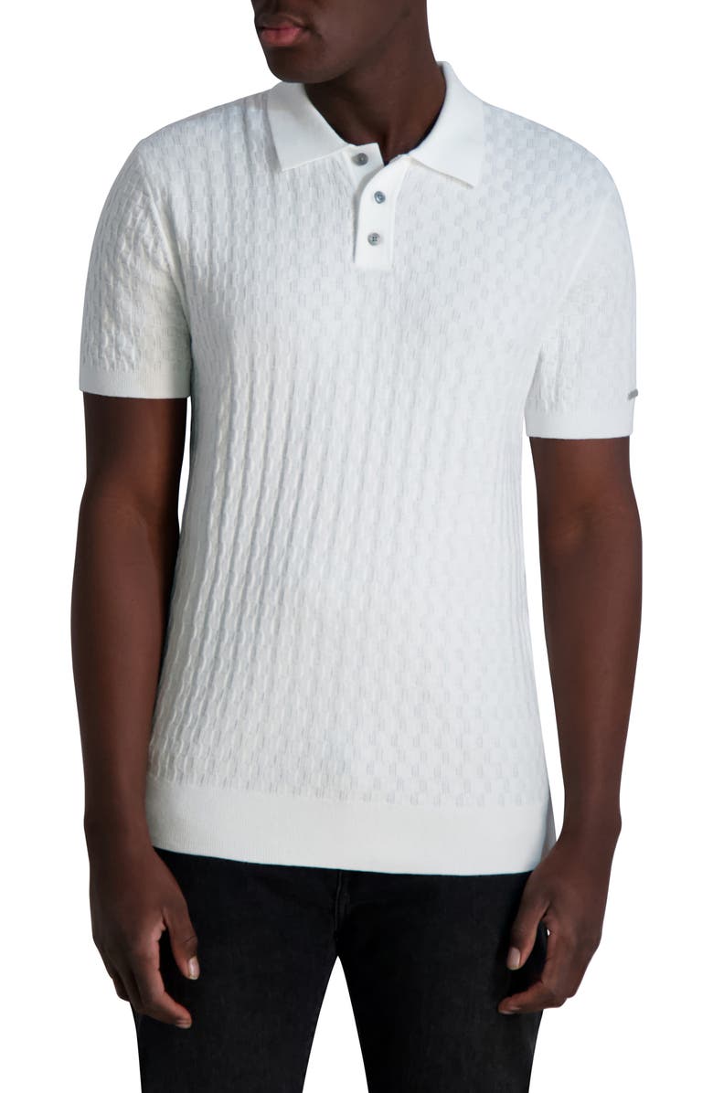 KARL LAGERFELD PARIS Textured Cotton Sweater Polo, Main, color, White