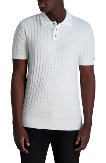 Karl Lagerfeld Paris Textured Cotton Sweater Polo In White