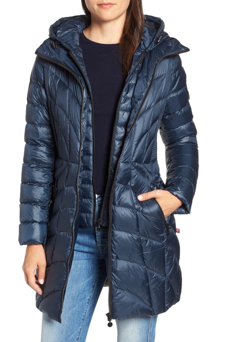 Glossy Quilted Walker Coat, Main, color, DEEP WATER