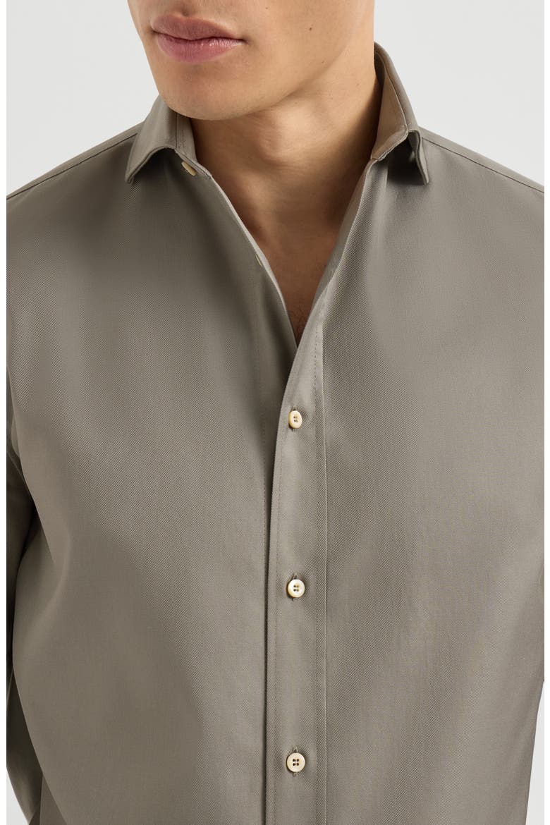 Garment-dyed twill  shirt with spread collar, Alternate, color, Brown