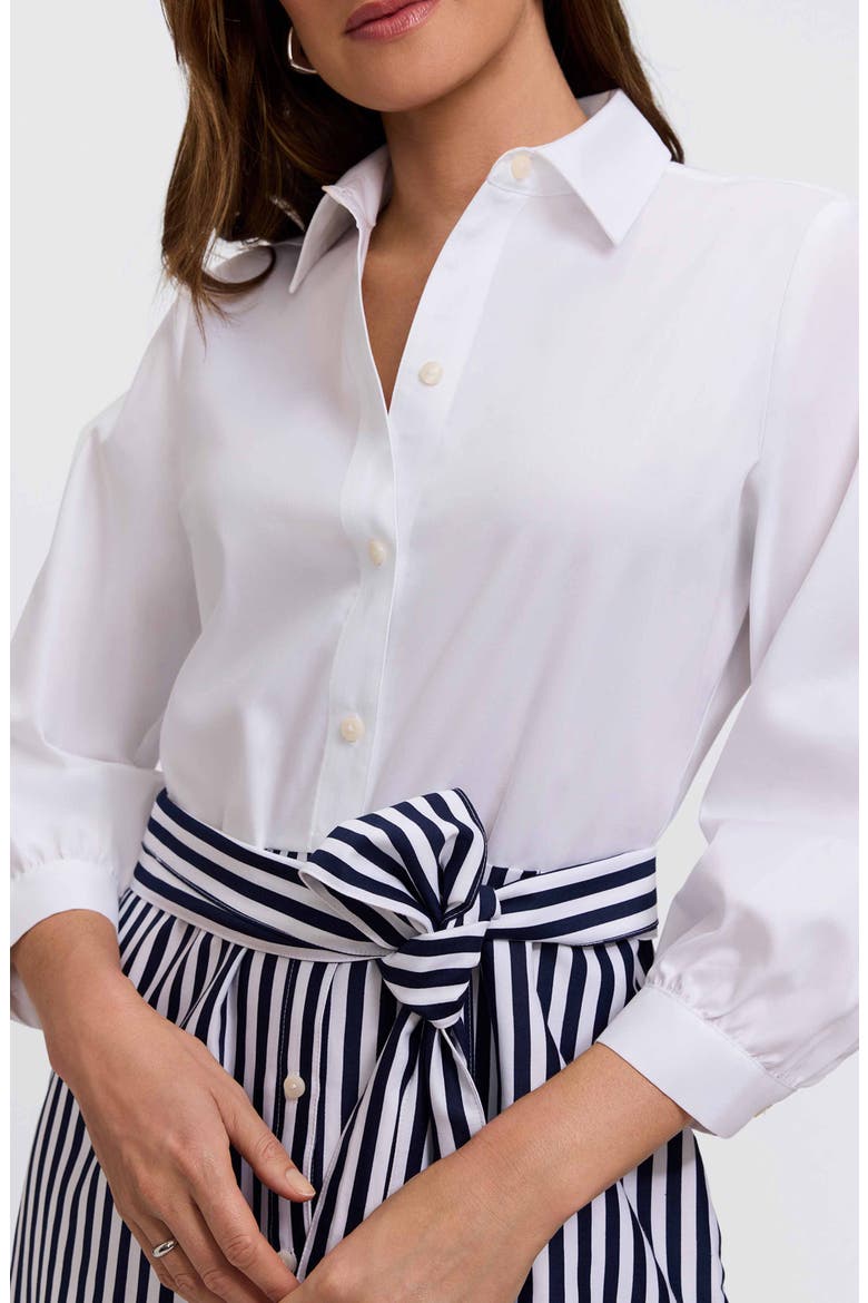 Esther Tie Waist Midi Shirtdress, Alternate, color, BLUE/ WHITE